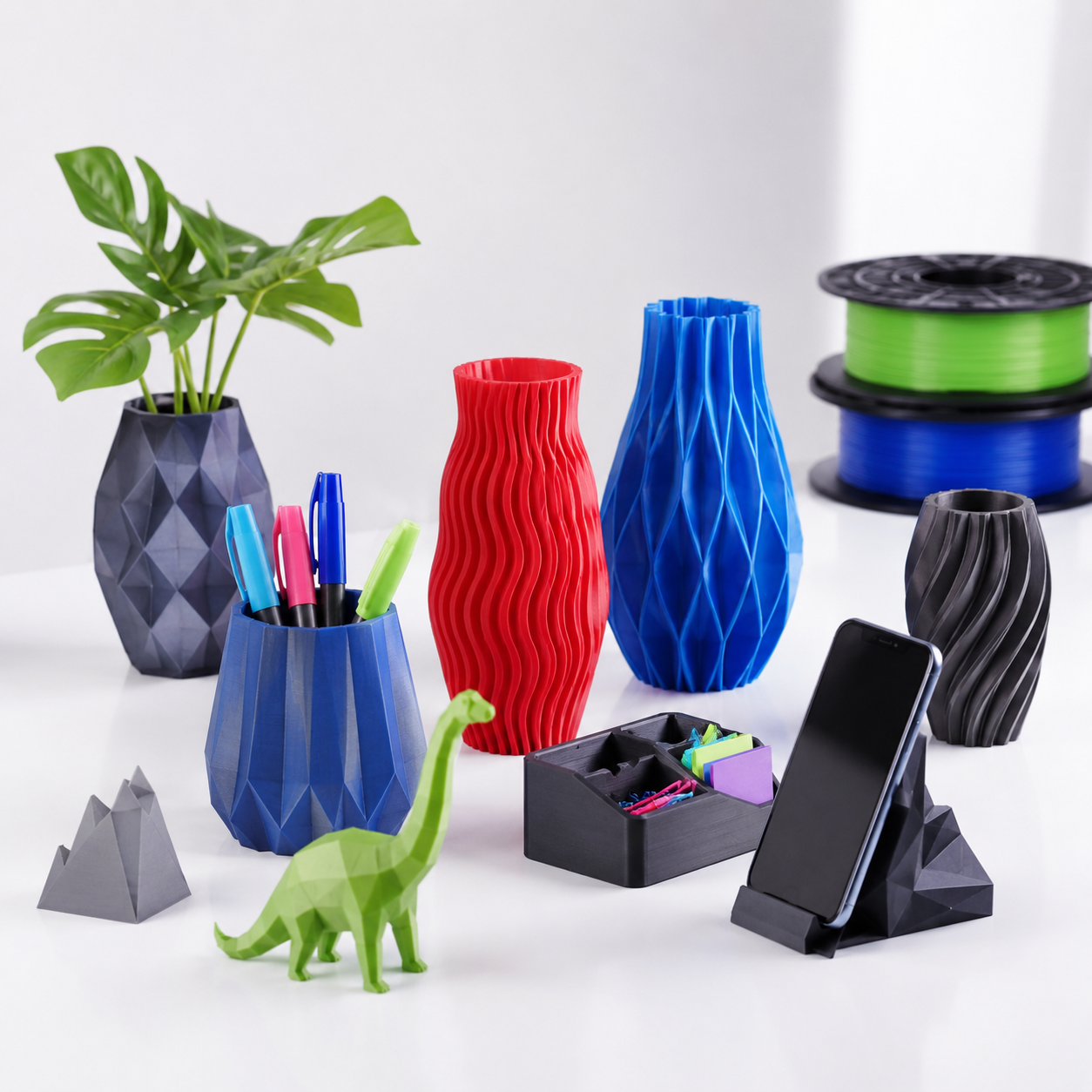 Colorful 3D Printed Vases, Planters & Desk Organizers