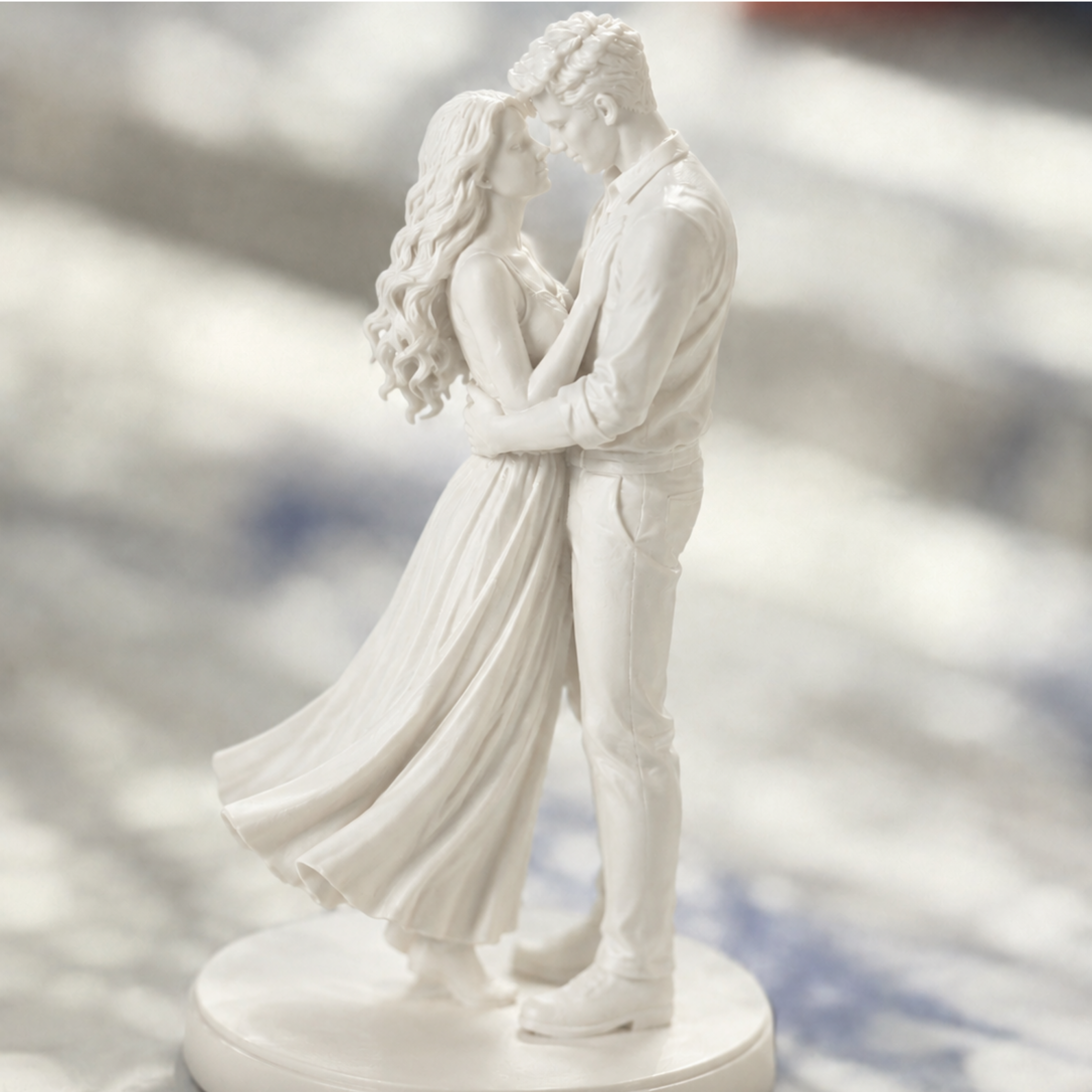 Romantic Couple Figurine – Black 3D Printed Love Statue